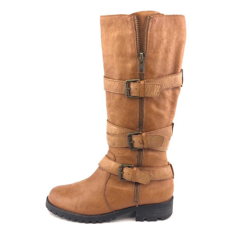 Shelly's London Brown Leather Moto Tall Boots 8